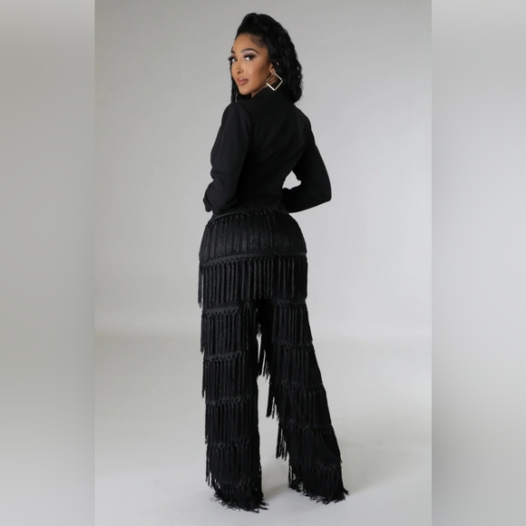 Elegant Black Fringe Jumpsuit - Picture 2 of 2